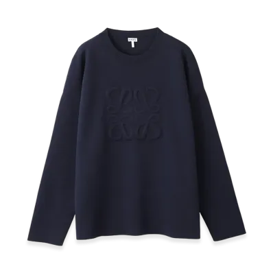 LOEWE Men's Debossed Anagram Crew-Neck Sweater "Navy Blue"