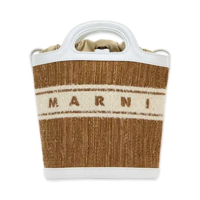 MARNI Women's Two-Tone Raffia And Leather Tropicalia Bucket Bag "Multicolor"