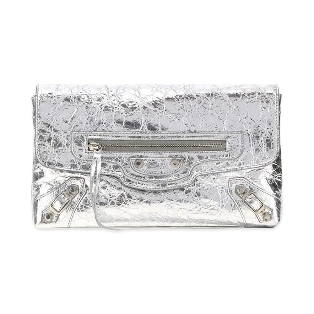 BALENCIAGA Women's Leather Le City Clutch "Silver"
