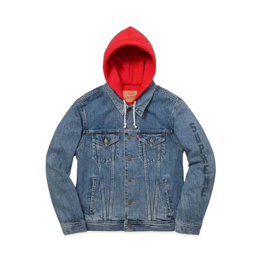 Supreme x Levi's Custom Fit Fleece Hooded Trucker Jacket "Indigo Blue/Red"