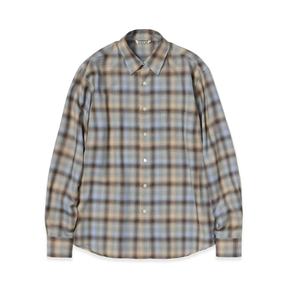 AURALEE Super Light Wool Check Shirt "Blue Orange Check"