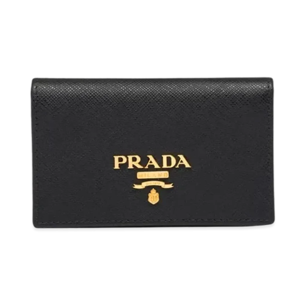 PRADA Saffiano Leather Snap Card Holder "Black"
