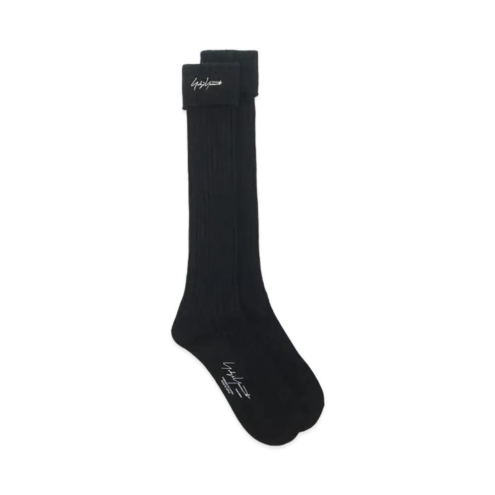Yohji Yamamoto Pour Homme 30/2 COTTON COMBED CHUNKY RIB LONG SOCKS "Black"