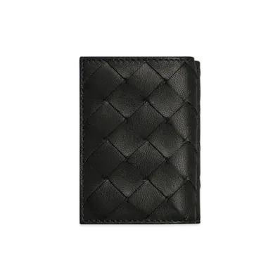 Bottega Veneta Intrecciato Tiny Tri-Fold Zip Wallet "Nero"