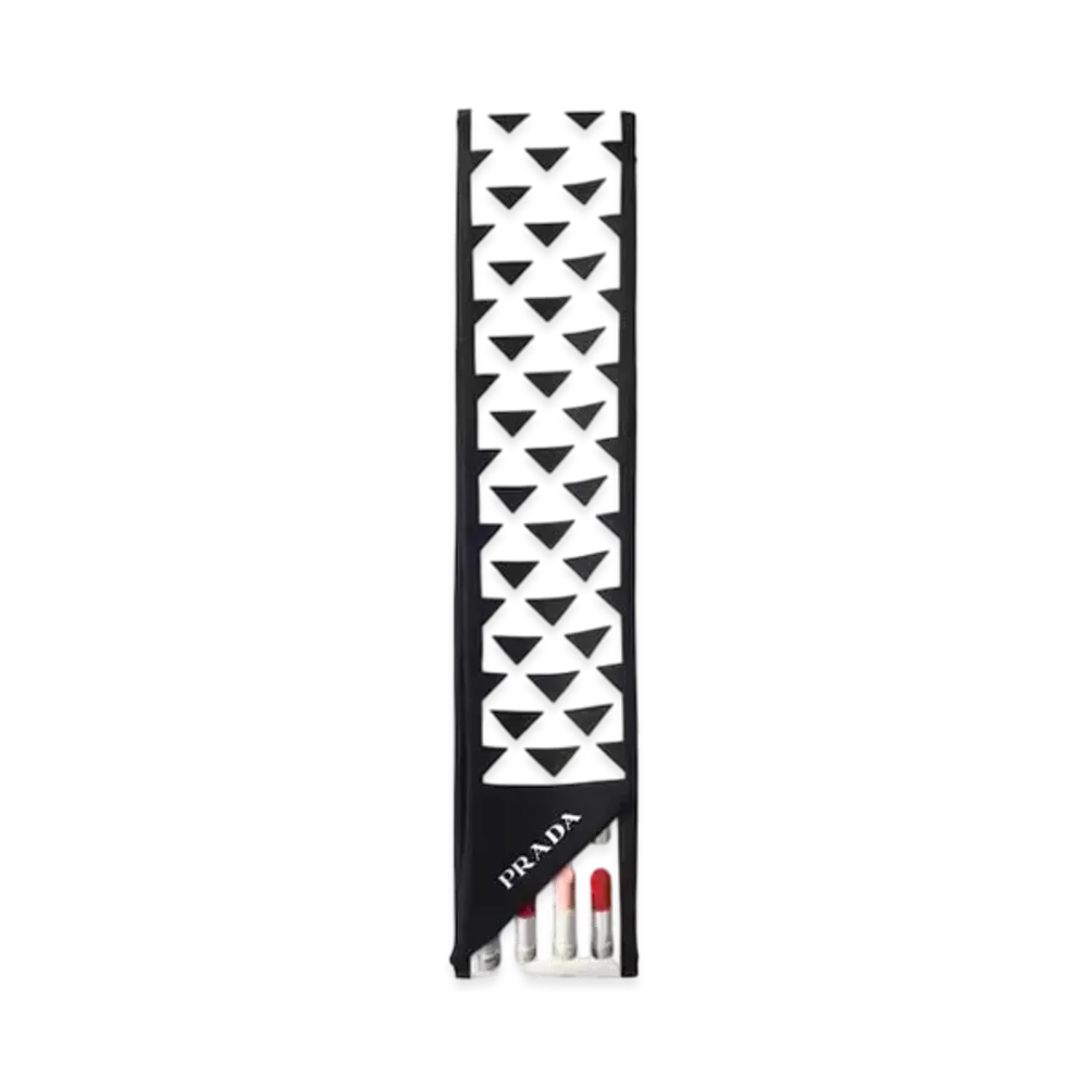 PRADA Printed Silk Twill Skinny Scarf "Black/White"
