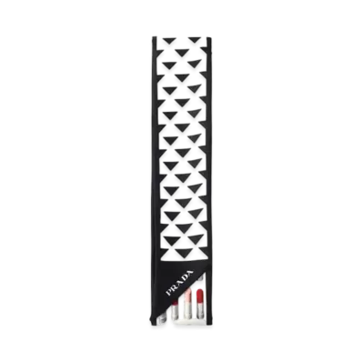 PRADA Printed Silk Twill Skinny Scarf "Black/White"