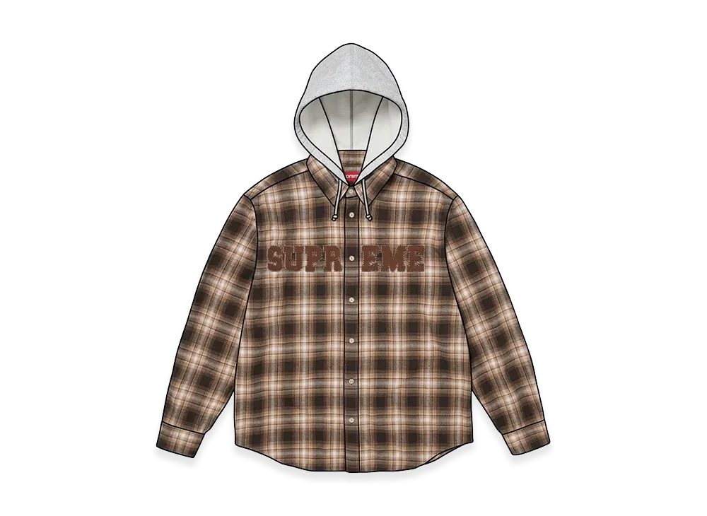 Supreme Appliqué Hooded Flannel Shirt "Brown"