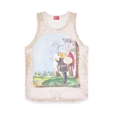 Diesel T-Aly Tank Top With Medieval Print "Pink White"