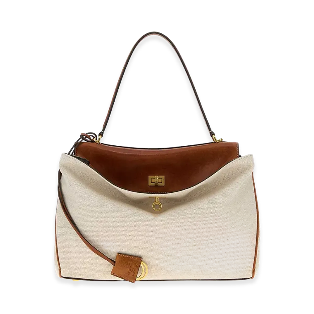 BALENCIAGA Women's Canvas Medium Rodeo Handbag "Sand Beige"