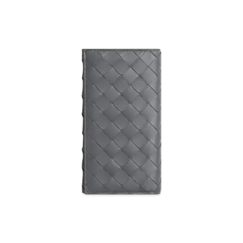 Bottega Veneta Intrecciato Calfskin Bi-fold Long Wallet "Light Gray/Pool"