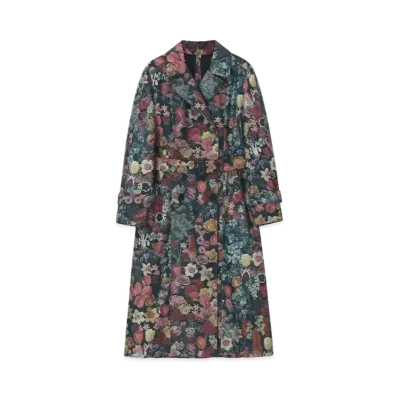 Paul Smith Women's Collage Floral Dark Wash Trench Coat "Black"