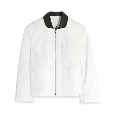LEMAIRE Women's Cotton Twill Leather Collar Blouson "Rice Powder"