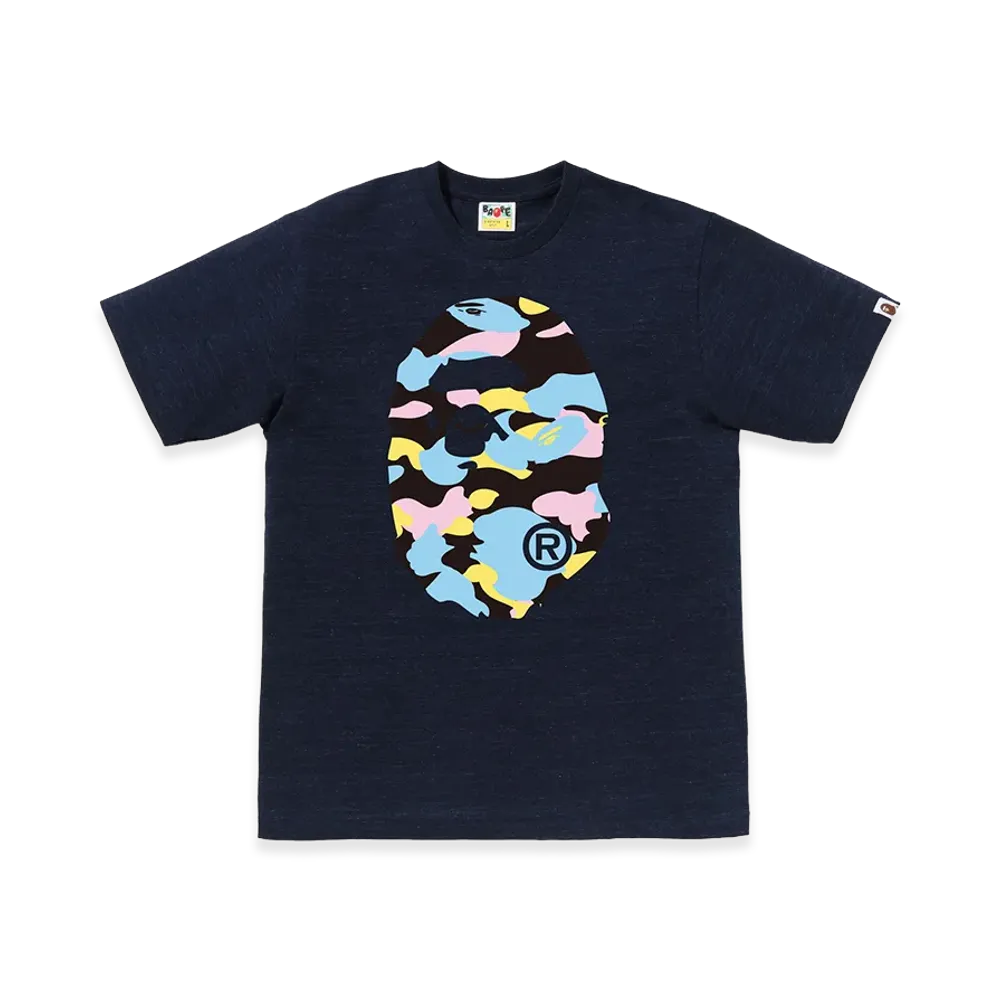 A BATHING APE New Multi Camo Big Ape Head Tee "Navy"