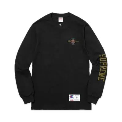Supreme x Champion Stacked C L/S Tee "Black"