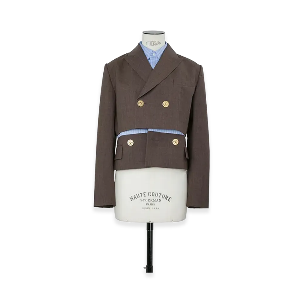 sacai Women's Suiting x Poplin Jacket "Brown/Light Blue Stripe"