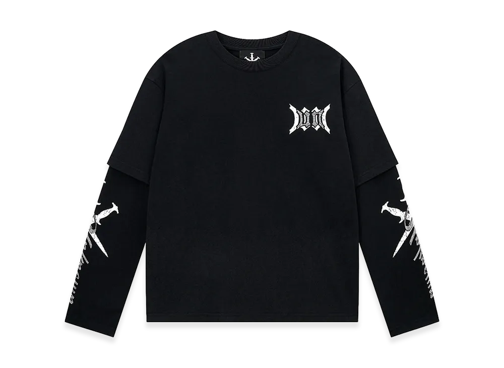 Unknown London Cursive Rhinestone Layered Long Sleeve "Black"