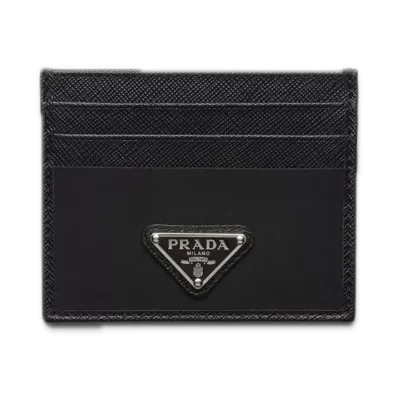 PRADA Re-Nylon x Saffiano Leather Card Case "Black"