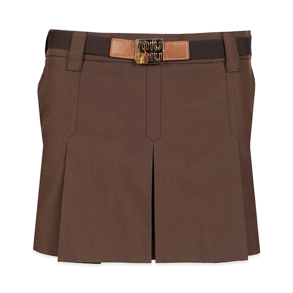 MIU MIU Women's Cotton Blend Mini Skirt "Brown"
