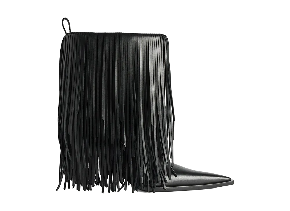 BALENCIAGA Women's Avenue Fringe Ankle Boots "Black"