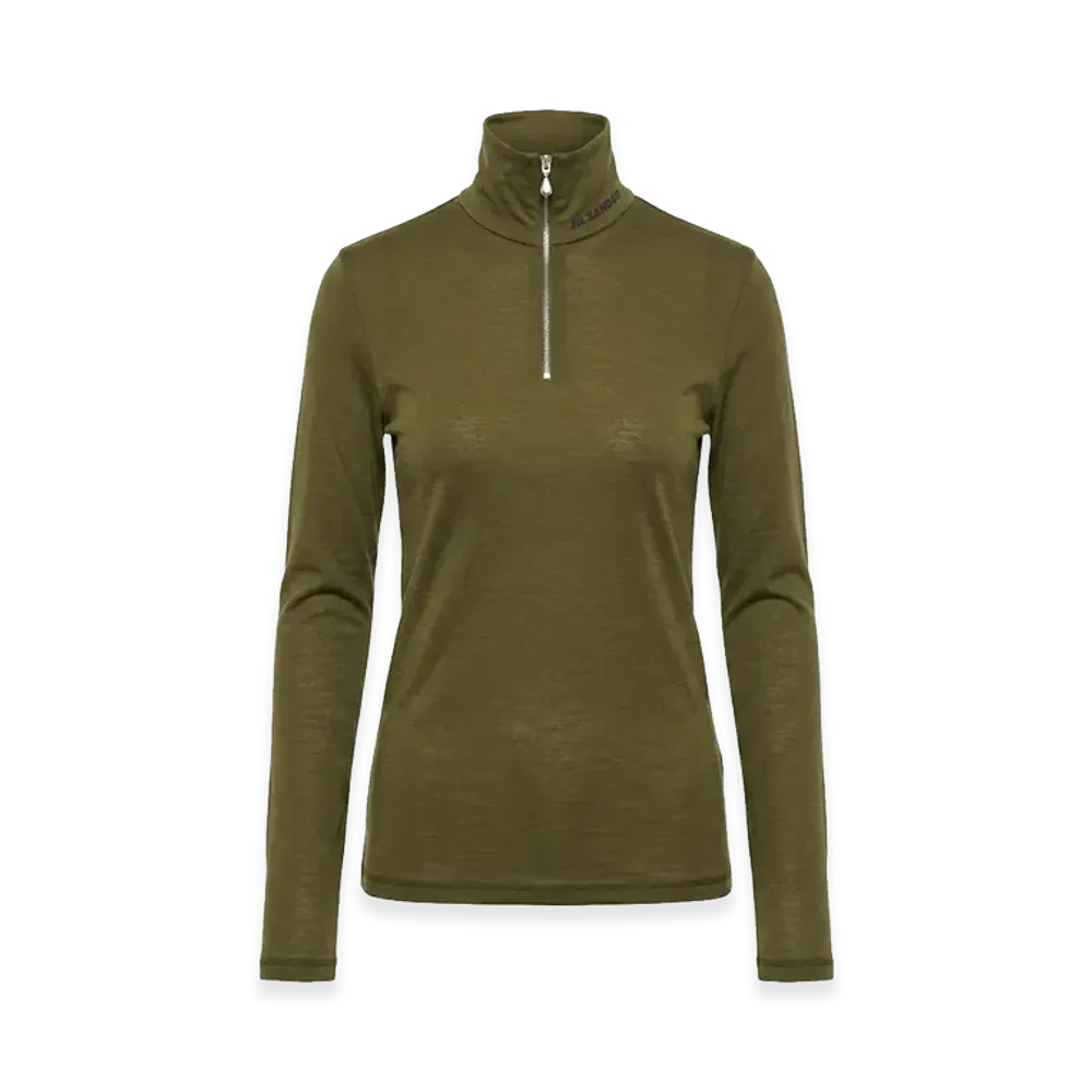 Jil Sander Women's Half Zip Turtleneck T-Shirt "Thyme Green"