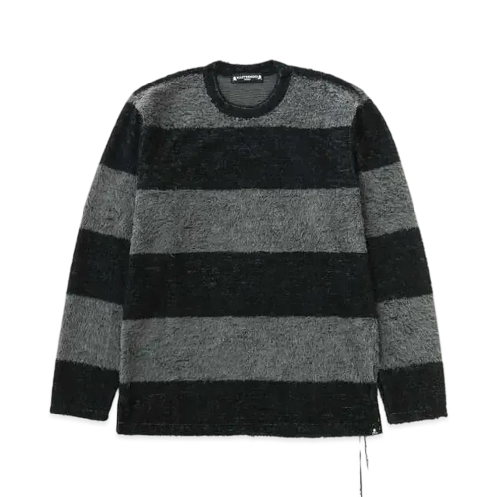 mastermind WORLD Pile Striped LS Tee "Black Gray"