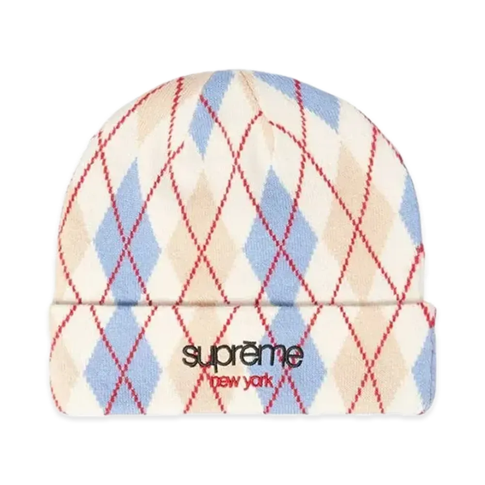 Supreme Argyle Cashmere Beanie "White"