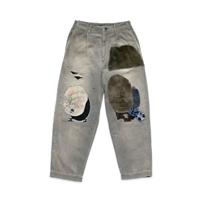 KAPITAL 8W CORDUROY HIGH WATER WATER NEAM PANTS GYPSY PATCH REMAKE "Gray"