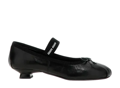MIU MIU Women's Logo Bow Ballet Flats "Black"