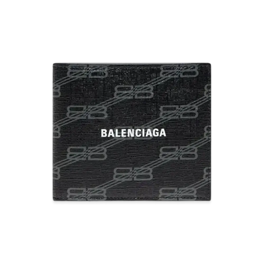 BALENCIAGA Signature Square Folded Coin Wallet BB Monogram Coated Canvas "Black"