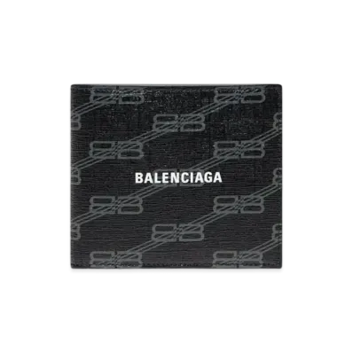 BALENCIAGA Signature Square Folded Coin Wallet BB Monogram Coated Canvas "Black"