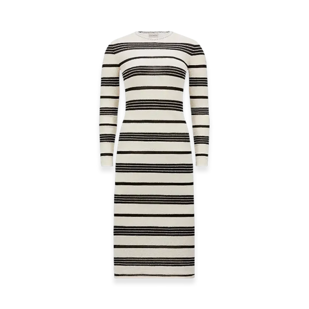 MONCLER Striped Boucle Midi Dress "Black Red"