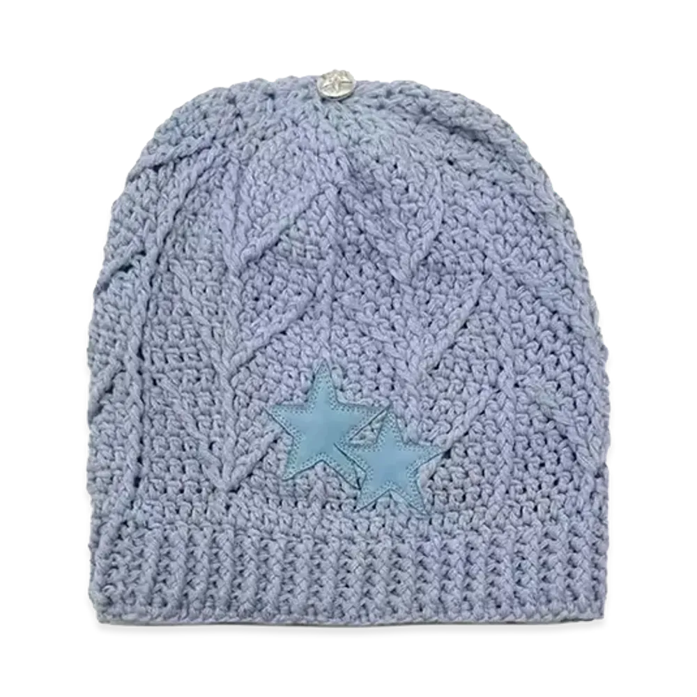 Chrome Hearts Leather Star Patch Knit Beanie "Light Blue"