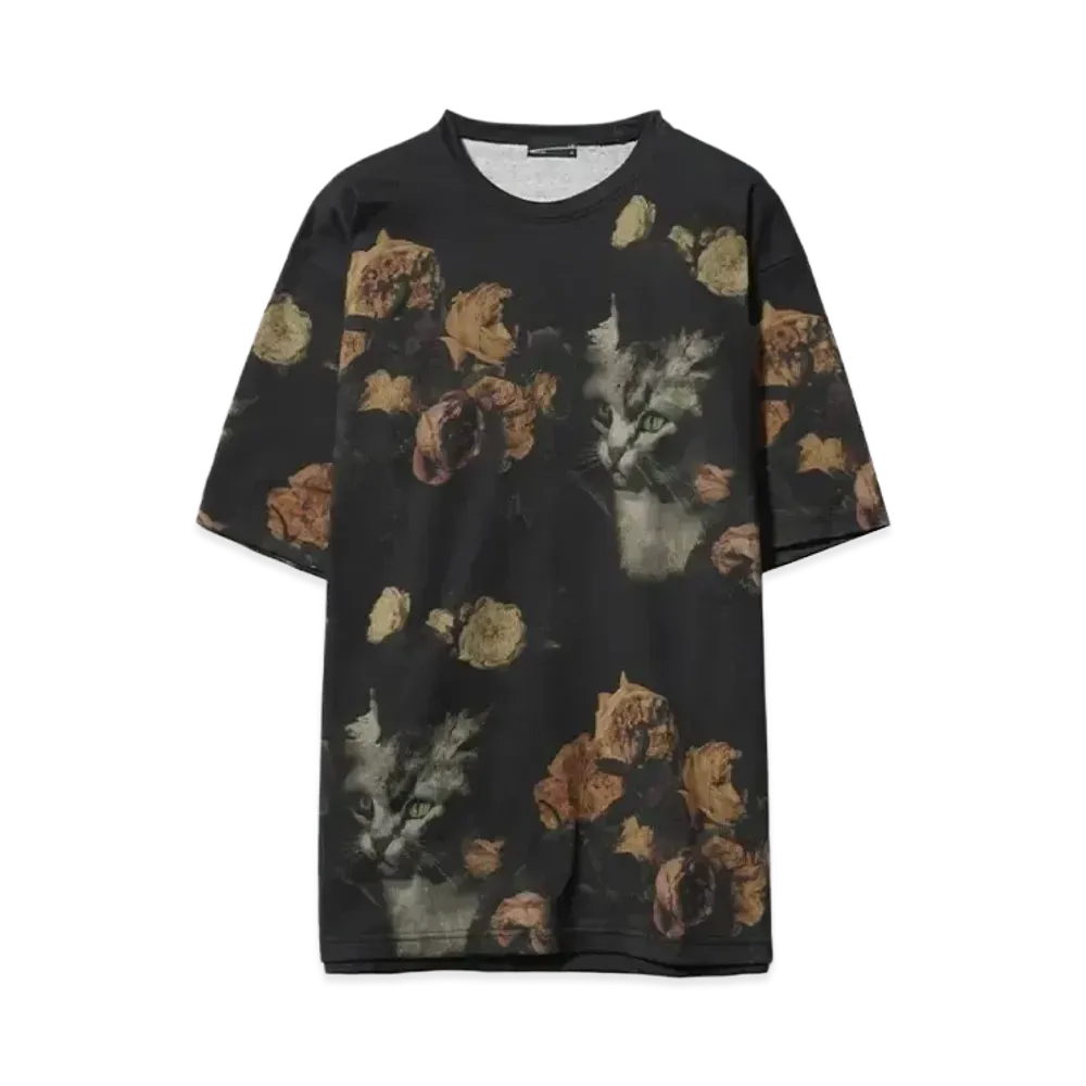 LAD MUSICIAN 30/2 T-CLOTH ROSE+CAT BIG T "BLACK BEIGE"