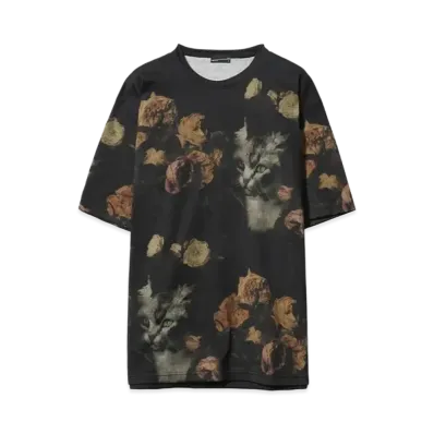 LAD MUSICIAN 30/2 T-CLOTH ROSE+CAT BIG T "BLACK BEIGE"