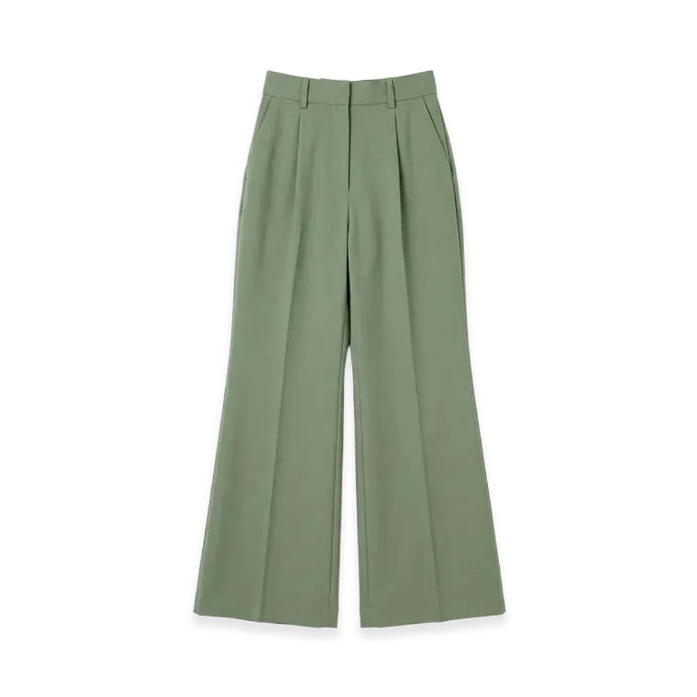 CLANE Women's Semi Wide Tuck Pants "Green"