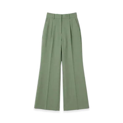 CLANE Women's Semi Wide Tuck Pants "Green"