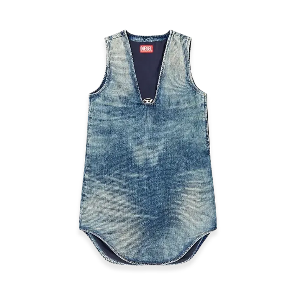 Diesel De-Laris-Dress-S Short Dress In Marbled Denim "Medium Blue"