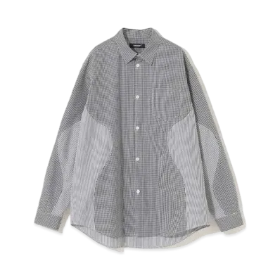 UNDERCOVER Check x Stripe Switching Cotton Shirt "Black CK"