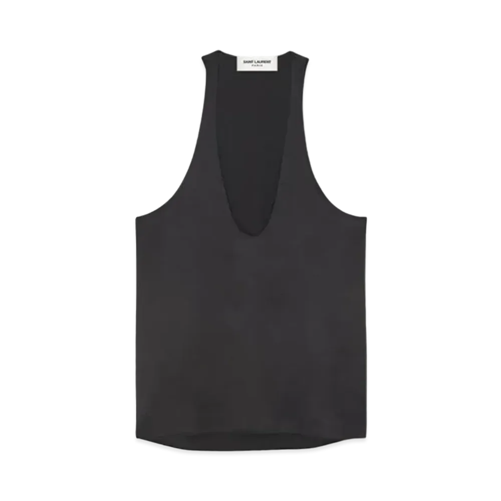 Saint Laurent Tank Top In Silk Satin Crepe "Black"