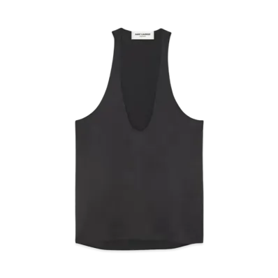 Saint Laurent Tank Top In Silk Satin Crepe "Black"