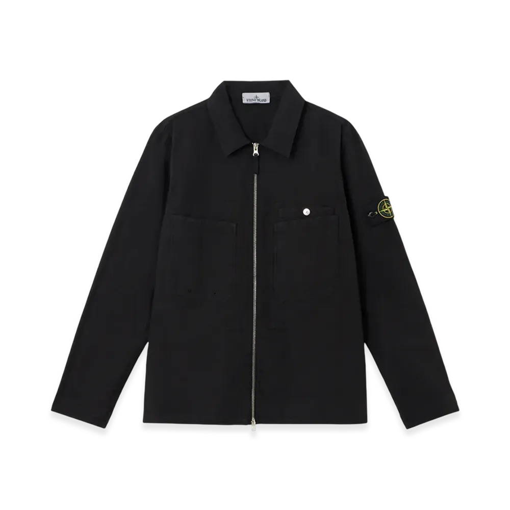 Stone Island 1200012 Mil-Spec Stretch Ripstop-TC Overshirt with Chest Pockets and Two-Way Zip - 25SS "Black"