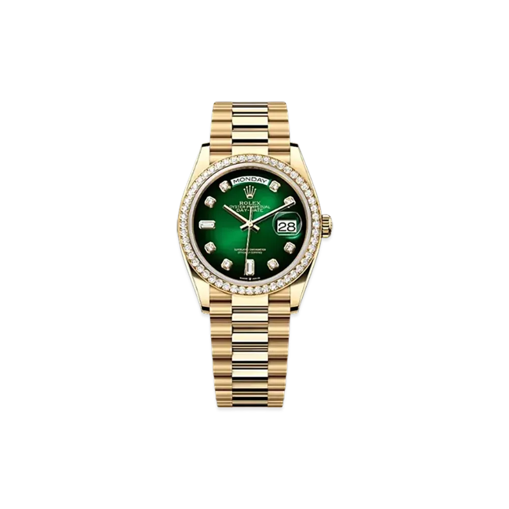 ROLEX Day-Date 36mm Yellow Gold Diamond 128348RBR "Green Ombre"