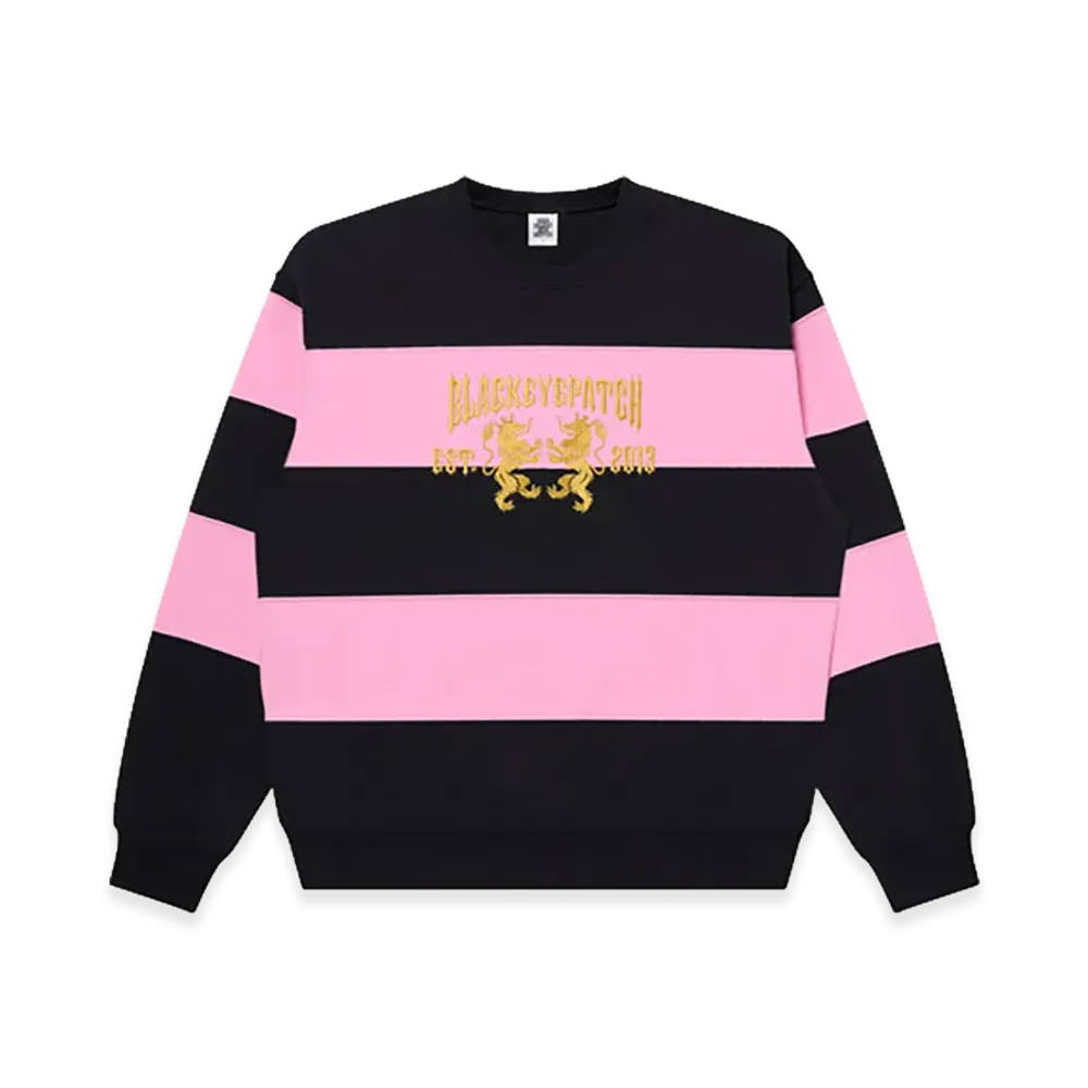 BlackEyePatch Heraldic College Striped Crew Sweat "Black/Pink"