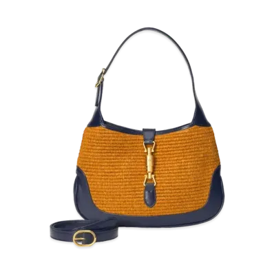 GUCCI Jackie 1961 Small Shoulder Bag "Camel Straw Effect"