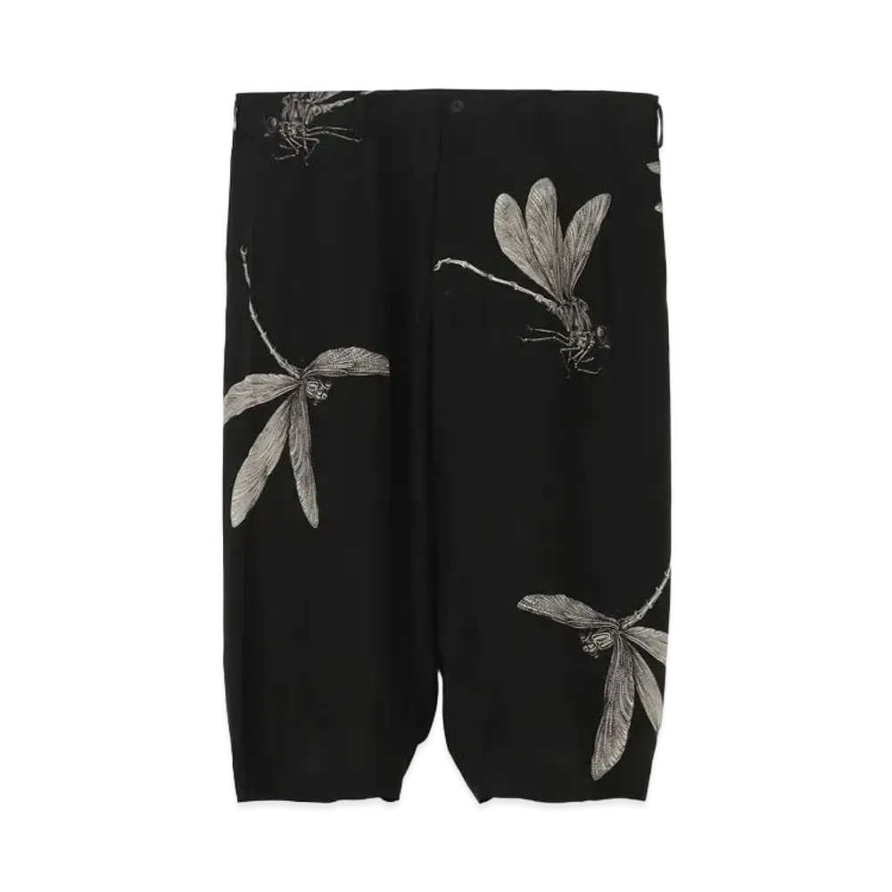 Yohji Yamamoto Pour Homme SILK SATIN DRAGONFLY PRINT PANTS "Black"
