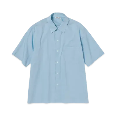AURALEE Washed Finx Typewriter Open Collar Half Sleeved Shirt "Light Blue"