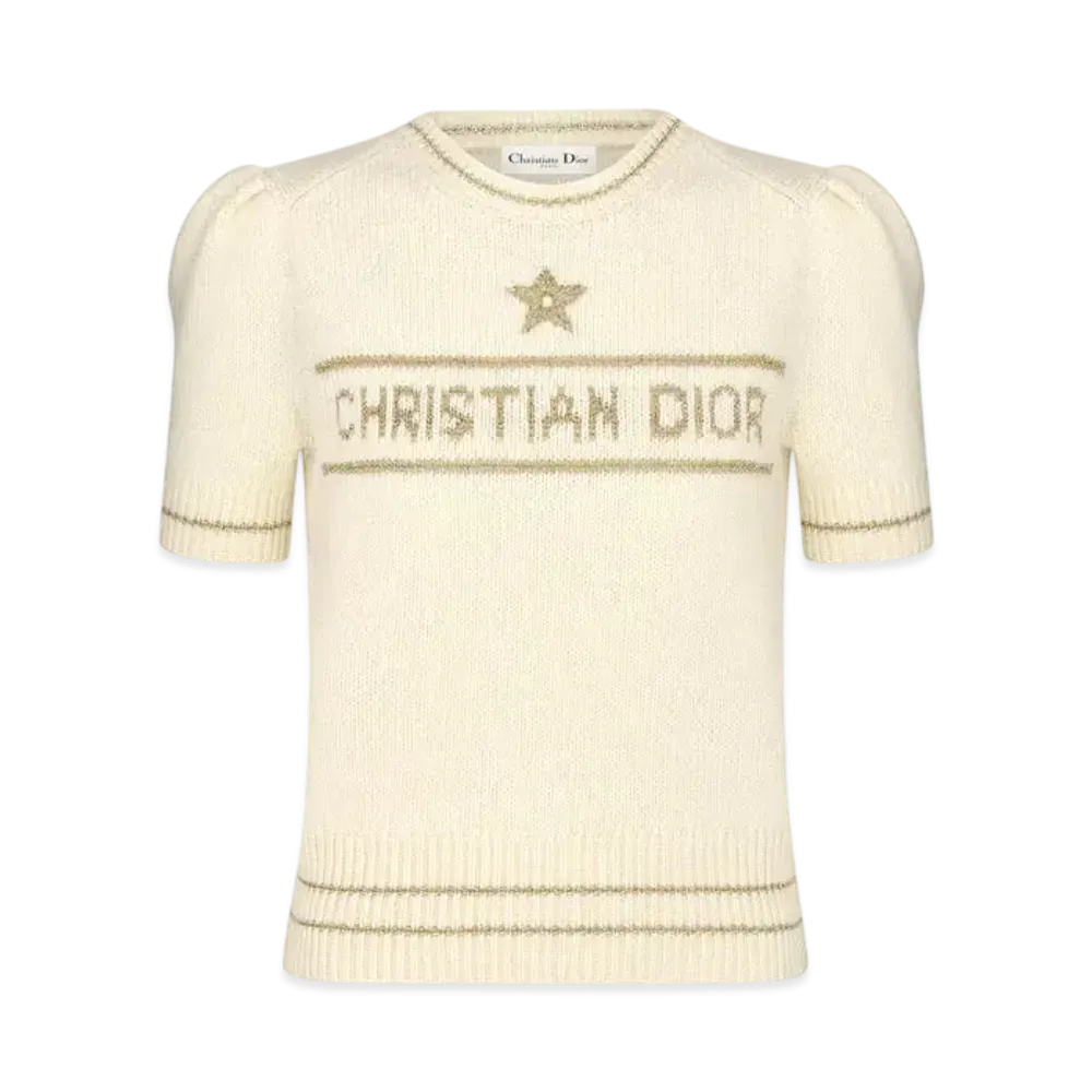 Dior Short-Sleeved Sweater Blended Virgin Wool and Cashmere Knit "Gold"