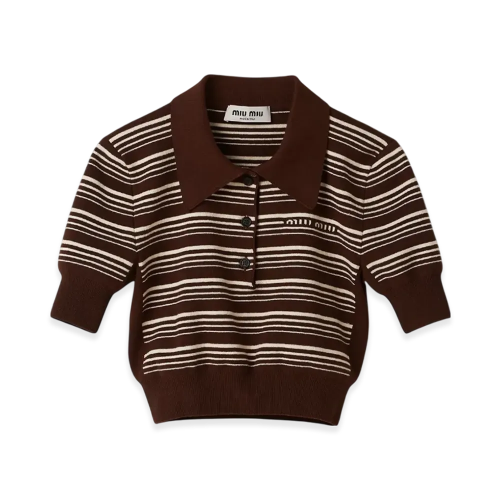 MIU MIU Women's Cotton Knit Polo Shirt "Tobacco"