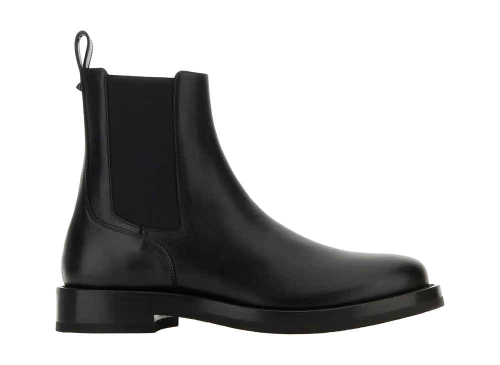 Valentino Garavani Black Leather Rockstud Ankle Boots "Animal Print"