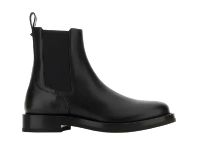 Valentino Garavani Black Leather Rockstud Ankle Boots "Animal Print"